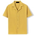 thumbnail image 2 of Men's Short Sleeve Shirt Lightweight Casual Button down Top for Summer,Beach Vacation,Breathable Hollow Out Texture Shirt for Men Yellow M, 2 of 5