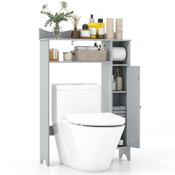Costway Over the Toilet Storage Cabinet with Toilet Paper Holder Adjustable Shelves Gray