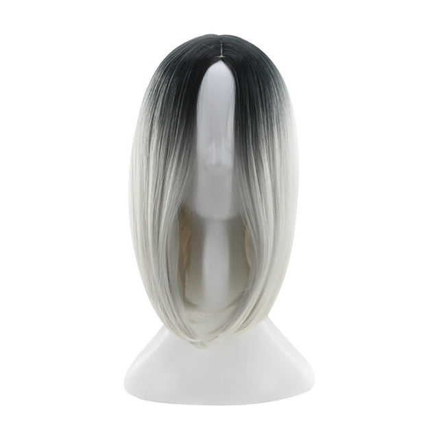 WIFKLSIIPG Party Wig Gradient Short Straight Hair Highlight Female Wig Wig Realistic Straight with Flat Bangs Synthetic Colorful Daily Party Wig Natural as Real Hair