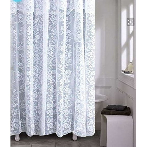 spring Home Romance Lace Fabric Shower Curtain with an Attached Valance, 70 X 72 Long
