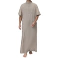 thumbnail image 2 of Ceisia Men's Middle Eastern Arabic Qatari Thawb Robe Standing Collar Short Sleeve Chest Pocket Metal Button Traditional Costume Gifts for Father, 2 of 7