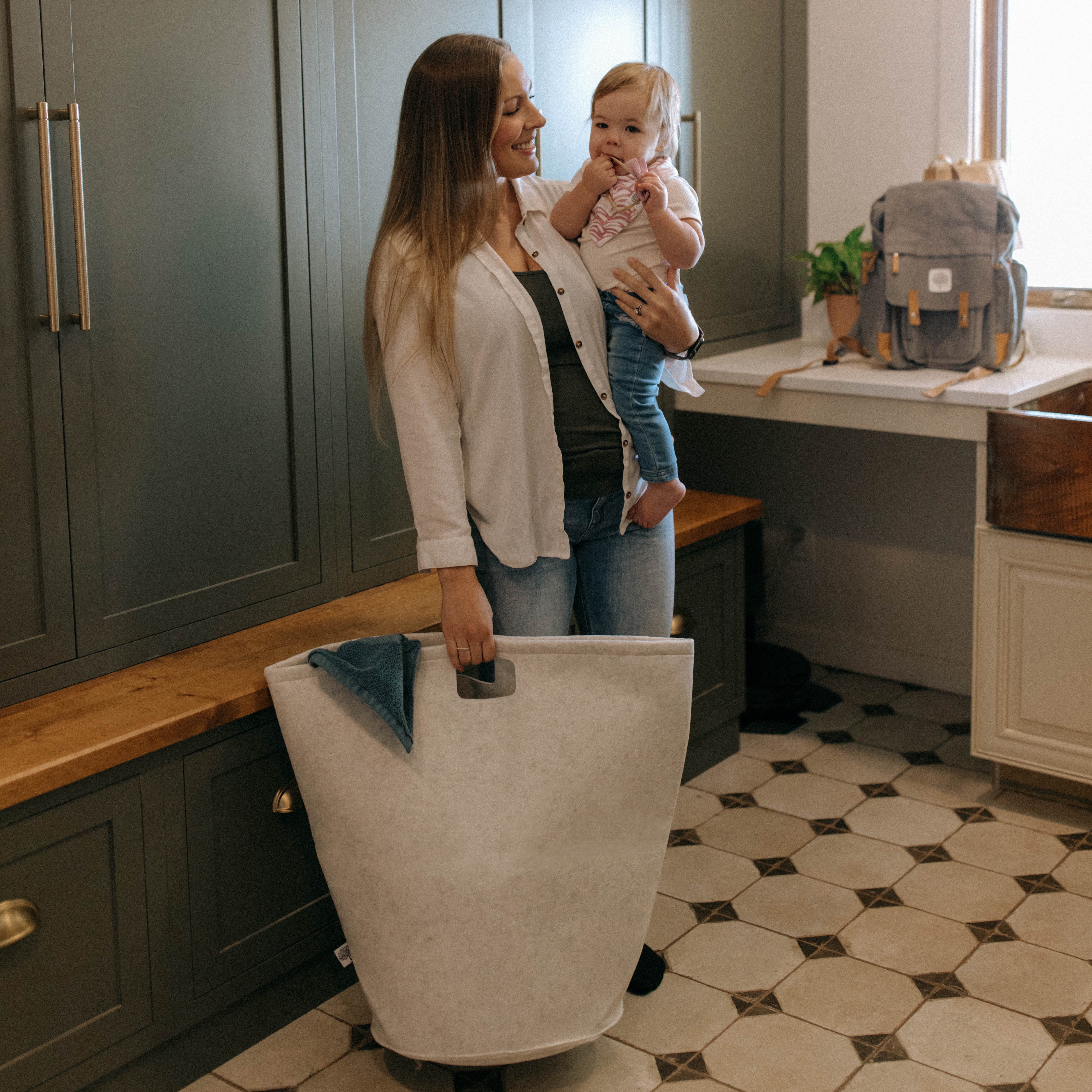 Parker Baby Felt Laundry Hamper Nursery Storage Basket, White