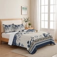 thumbnail image 5 of Quilts King Size Bedding Set, Navy Blue Poinsettia Christmas Lightweight Quilted Comforter, Xmas Winter Flowers Rustic Soft Reversible Bedspread Coverlet with Pillow Covers for All Season, 96" x 106", 5 of 9
