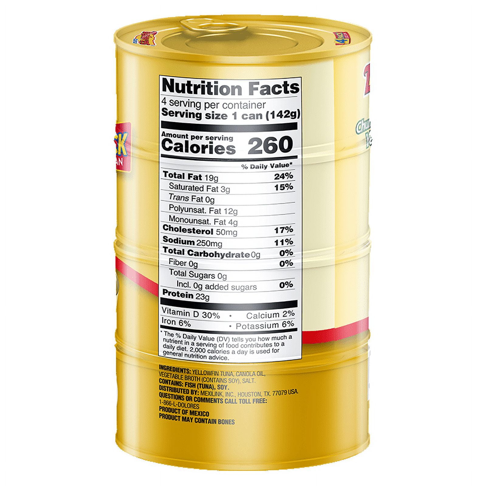 (3 pack) (4 Cans) Dolores® Tuna in Oil, Chunk Light Yellowfin Tuna in Vegetable Oil, 5 oz