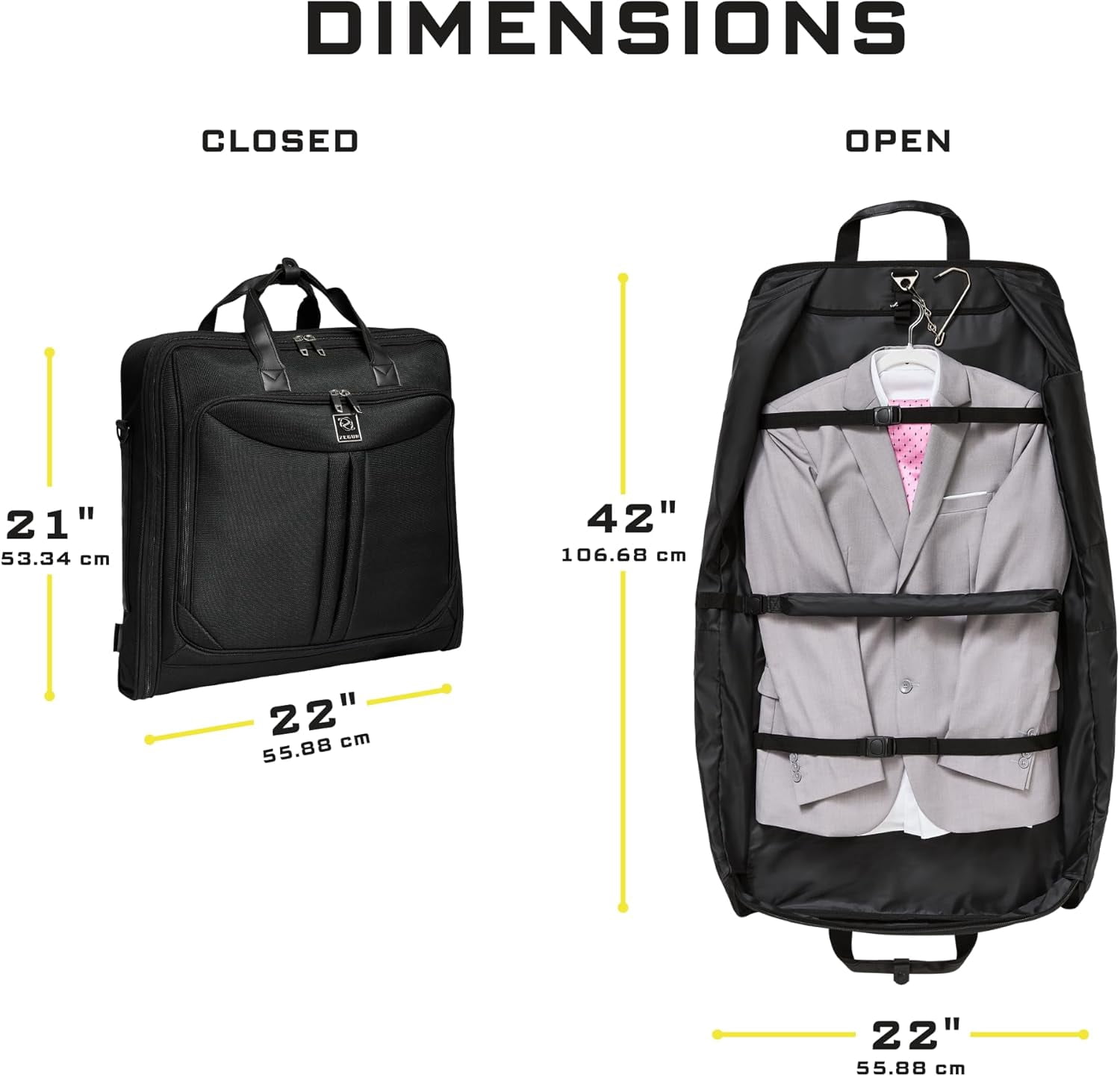ZEGUR 40-Inch 3 Suit Carry On Garment Bag for Travel or Business Trips - Features an Adjustable Shoulder Strap and Multiple Organization Pockets - Black