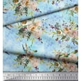 thumbnail image 2 of Soimoi Blue Silk Fabric Leaves & Ranunculus Floral Printed Craft Fabric by the Yard 42 Inch Wide, 2 of 3