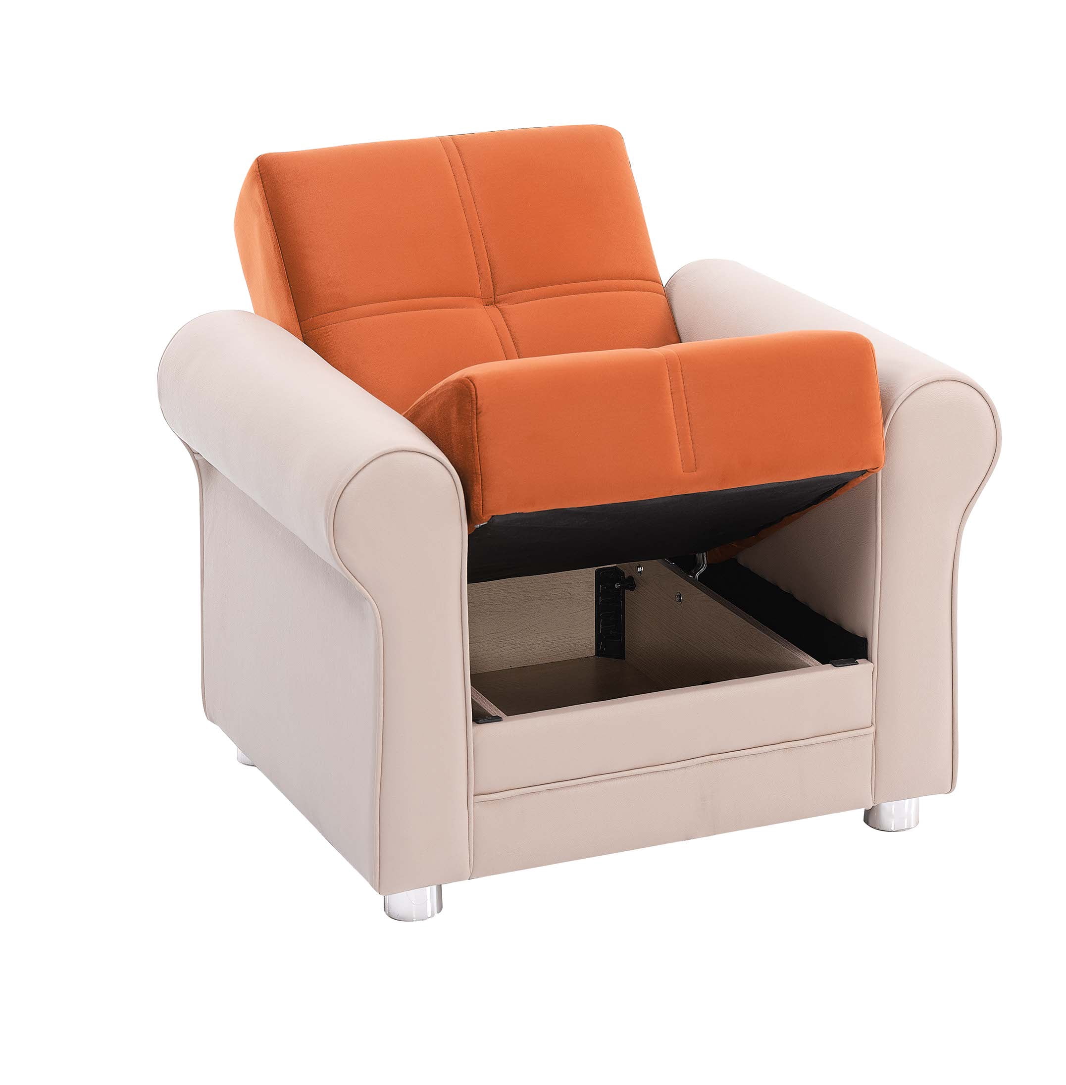 Ottomanson Convertible Accent Armchair with Hidden Storage, Firm Comfort Seating, Orange
