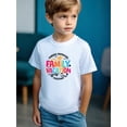 thumbnail image 1 of 100% Cotton Boys' T-Shirt - Vibrant Orange Family Vacation Graphic Print with Palm Trees & Stars, Round Neck Short Sleeve Casual Tee for Kids, All-Season Comfort, Machine Washable, Tween Boy Clothes, 1 of 7
