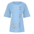 thumbnail image 4 of Rollbacks & More GaThRRgYP Spring Tops for Women 2025,Womens Summer Tops Plus Size,Women's Short Sleeved Casual Plus Size Round Neck Printed Loose Button Cotton Linen Top, 4 of 5