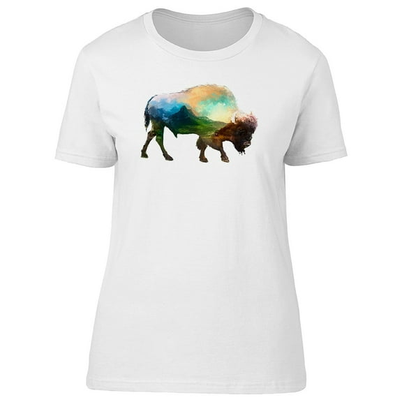 Bison In Watercolor Landscape Tee Men's -Image by Shutterstock