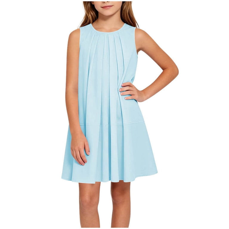 girls resort dresses Antinious Girls Solid Sleeveless Loose Resort Style Comfortable Dresses