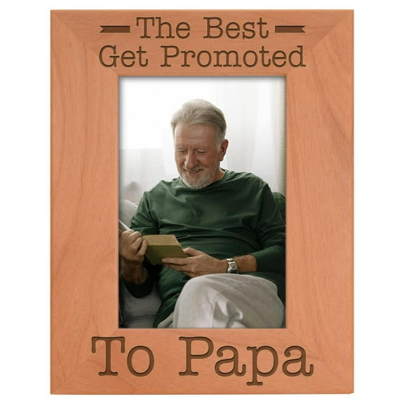 ThisWear Gift for Grandpa Best Get Promoted to Papa Natural Wood Engraved 4x6 Portrait Picture Frame Wood