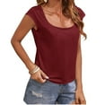 thumbnail image 3 of Summer Cap Sleeve Women Solid Color Scoop Neckline Casual T-shirt Simple Tops, 3 of 5