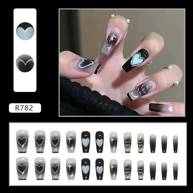Heallor-uñas postizas de Ballet francés, manicura de cobertura completa, 24 piezas, corazón de amor, larga, desmontable