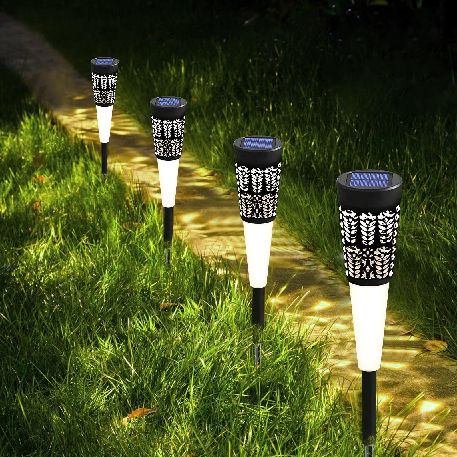 Auto On/Off Lawn Decoration Solar Pathway Lights Landscape Lighting for Garden Patio Yard Solar Torch Light 2 Pack with Flicking Flame LED Waterproof Outdoor Solar Powered Stick Light
