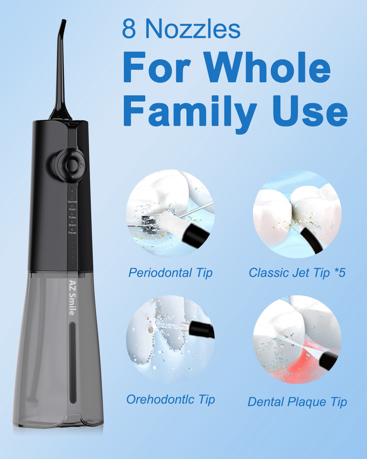 AZSmile Cordless Water Flosser with 8 Jet Tips, Black photo 4