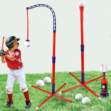 3 in 1 T Ball Set - Adjustable Height, Hanging Tee Ball Set with Automatic Pitching Machine/4 Balls/Retractable Bat, T Ball Stand Suit for Outdoor, Sport Toys Gifts for Kids Boys Age 3 