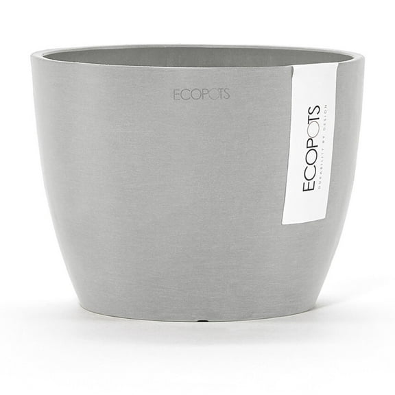Ecopots 6.2" x 4.9" Round White Gray Plastic Modern Flower Pot with Drainage Holes