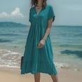 thumbnail image 2 of Women's Summer Casual Dress V Neck Pleated Long Dress With Button Front For Daily Wear Party Vacation Outfit, 2 of 2