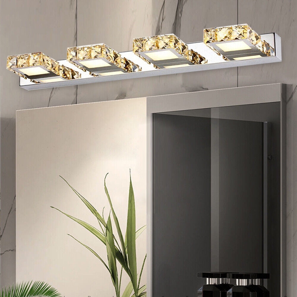Bathroom Wall Sconces High Quality 4 Heads Square LED Mirror Light Modern 4 Heads Acrylic+Crystal LED Square Lights Warm White For Bathroom LED Crystal Mirror Make-up Wall Lamp