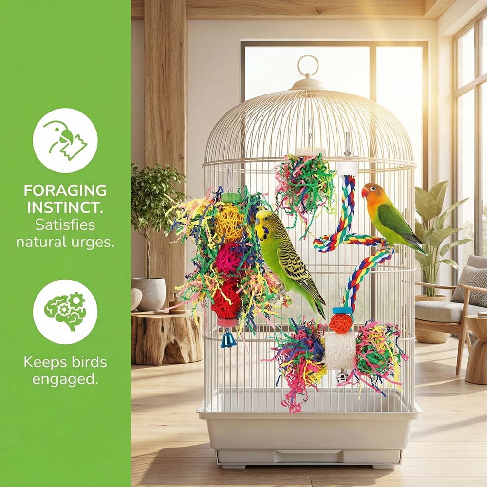 6 Pack Bird Chewing Toys Foraging Shredder Toy Parrot Cage Bird Loofah Hanging Toy for Cockatiel Conure