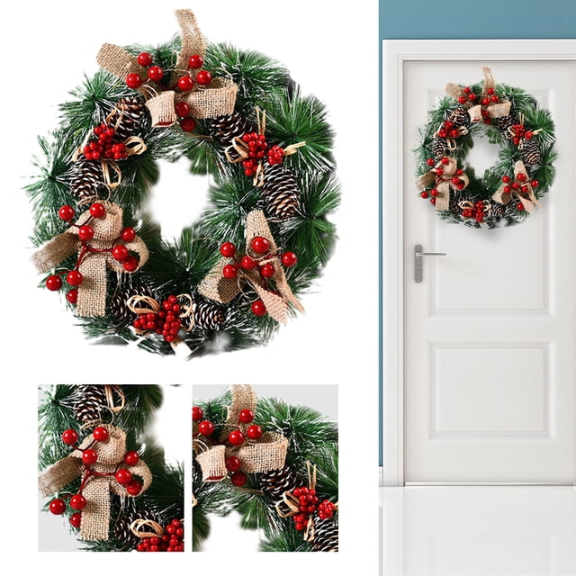 Corona Piña Cerezo Navideña Regalo Perfecto PVC 32cm para Puerta Entrada
