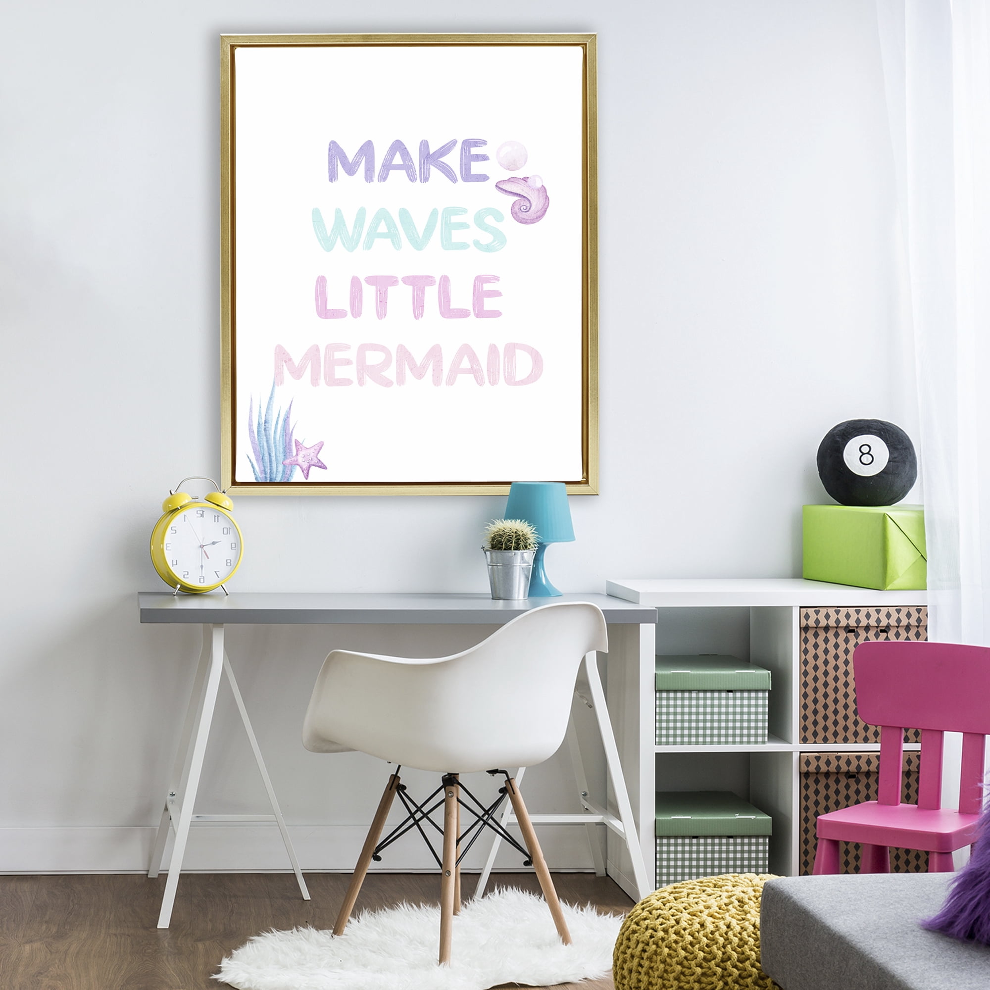 Make Waves Little Mermaid Gold Framed Floater Canvas Wall Art, design by Kim Allen