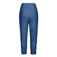 thumbnail image 5 of WIZUTIZ Womens Capri Leggings Plain Leisure Slim Ruched Yoga Leggings Spandex Elastic Mid Rise 3/4 Length Leggings Solid Trousers for Lady Swim Graduation Blue, 5 of 6