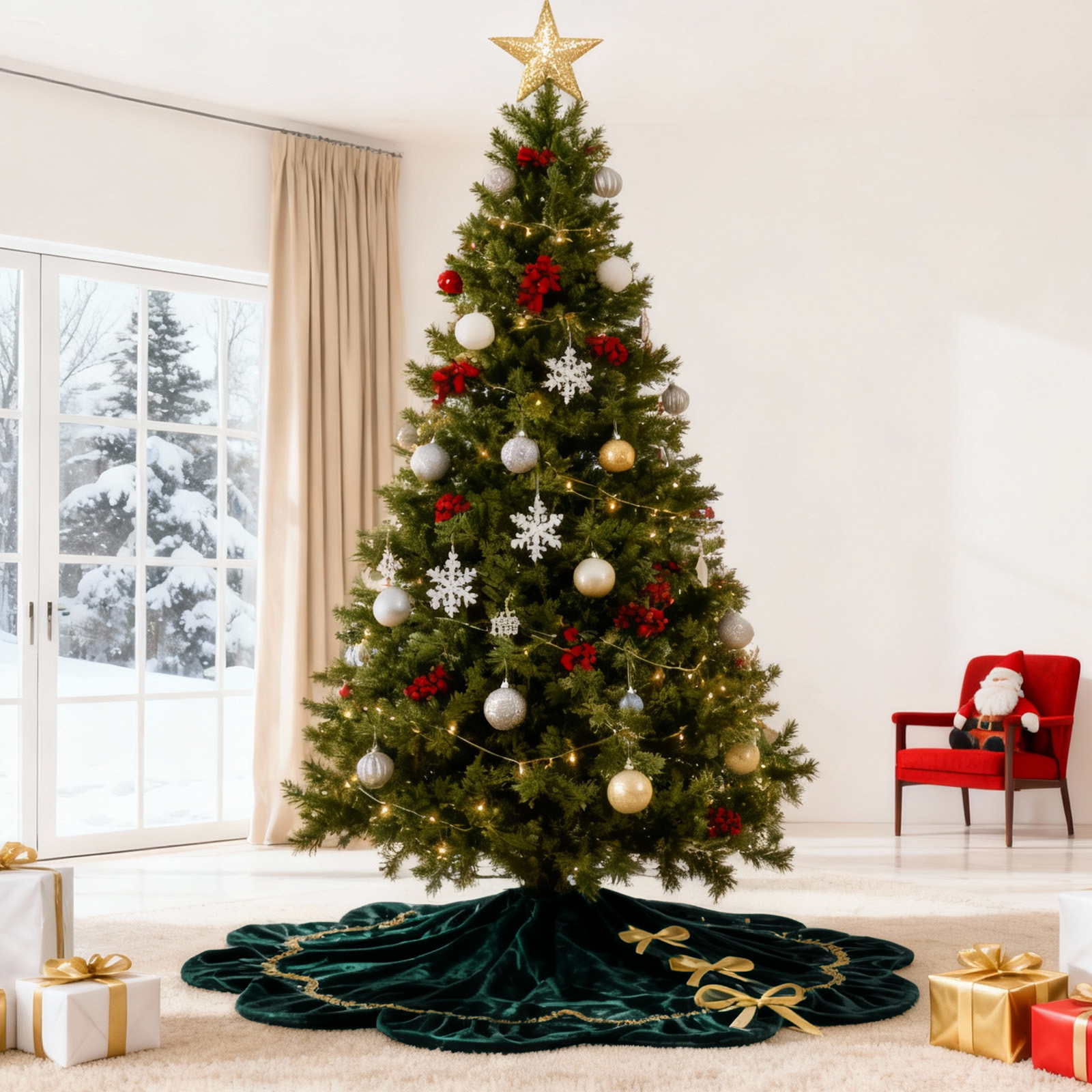 Inadays Luxury Velvet Christmas Tree Skirt, 30" Green photo 7