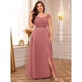 thumbnail image 4 of Dusty Pink Plus Size Sleeveless Sequin Lace Bodice Satin A-Line High Slit Formal Evening Gown, 4 of 7