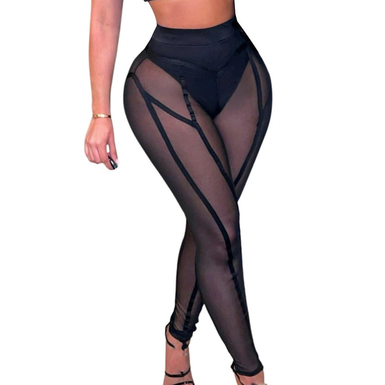 DcoolMoogl Women Sexy See Through Mesh Leggings High Waist Tights Pantyhose  Fishnet Leggings Stockings Clubwear