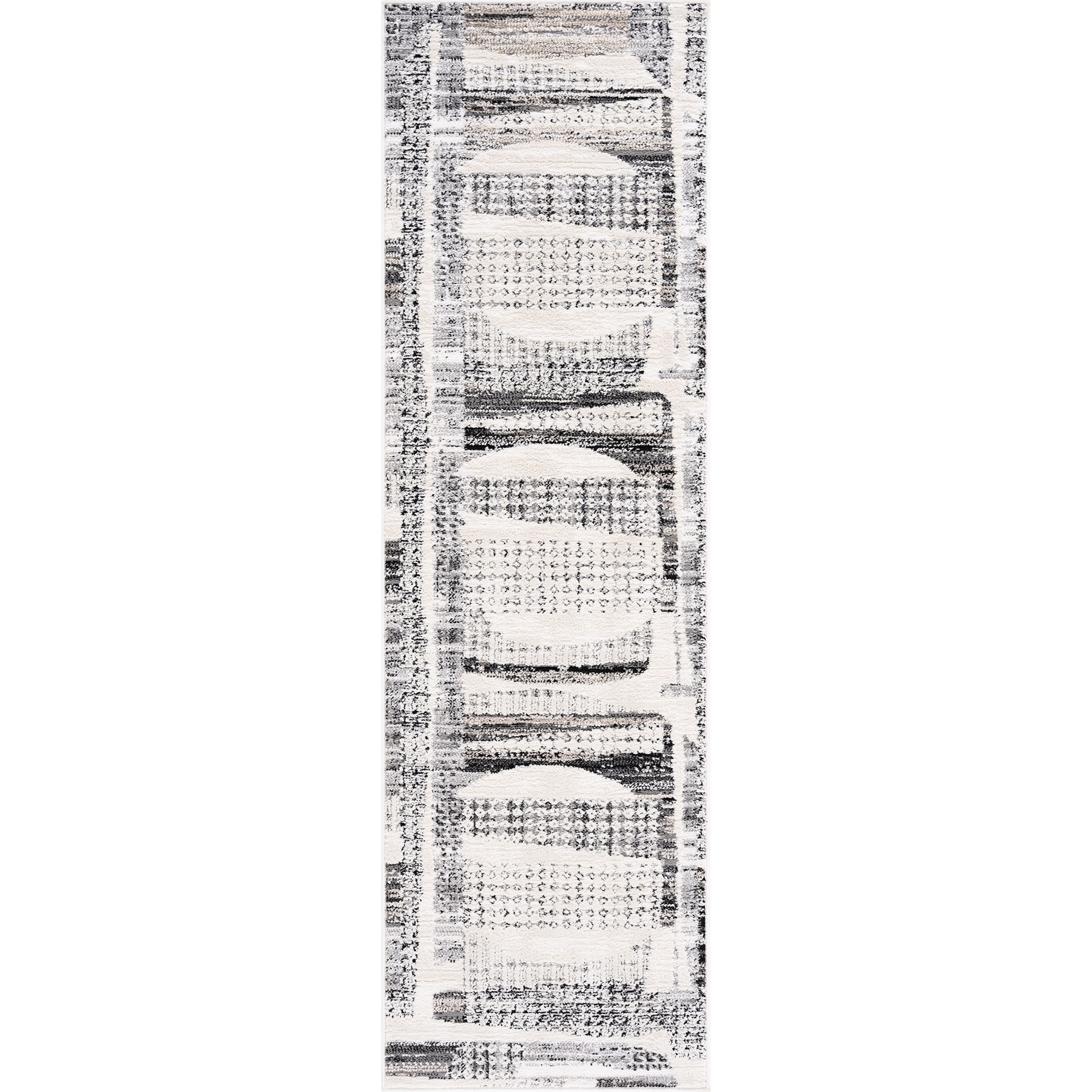 Alpha Contemporary 2' x 7' Gray and Beige Polyester Indoor Area Rug