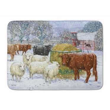 Cows and Sheep in the Snow Machine Washable Memory Foam Mat