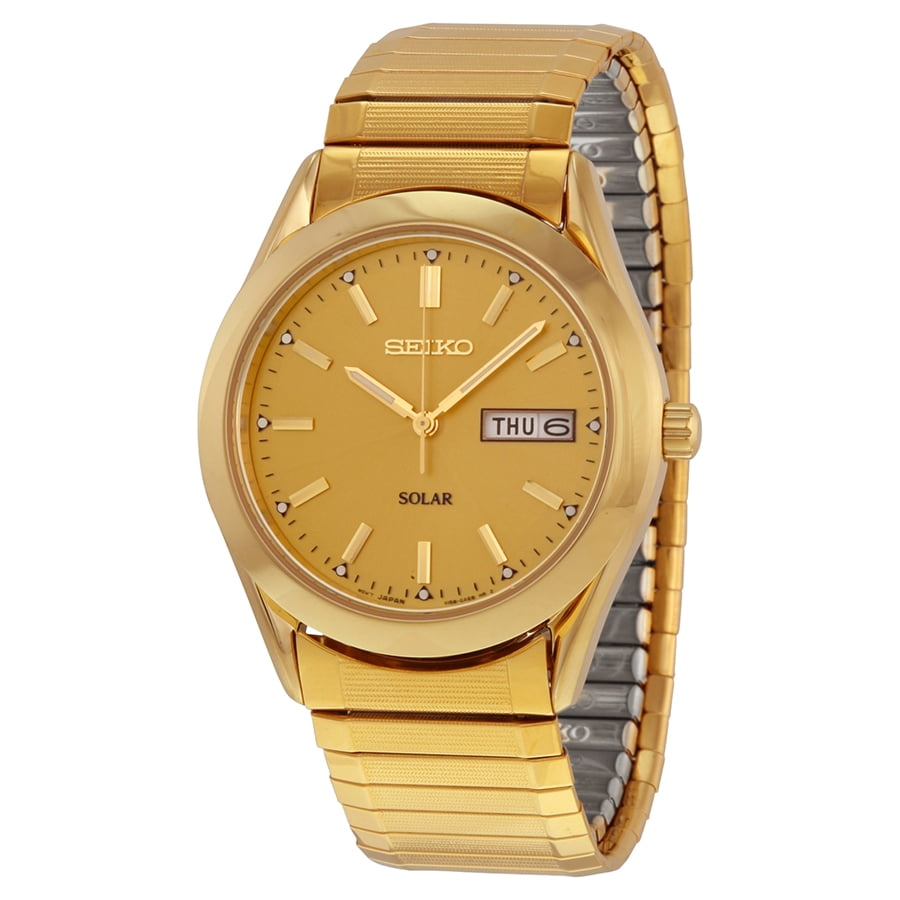 Seiko Men's Solar Quartz Gold-tone Expansion Band Watch SNE058 