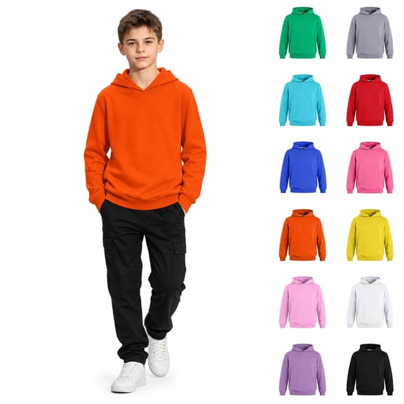 Teylalorva Boys Lightweight Hooded Pullover (1-15) Long Sleeve Sweatshirt Casual Everyday Hoodie Orange Size 3T