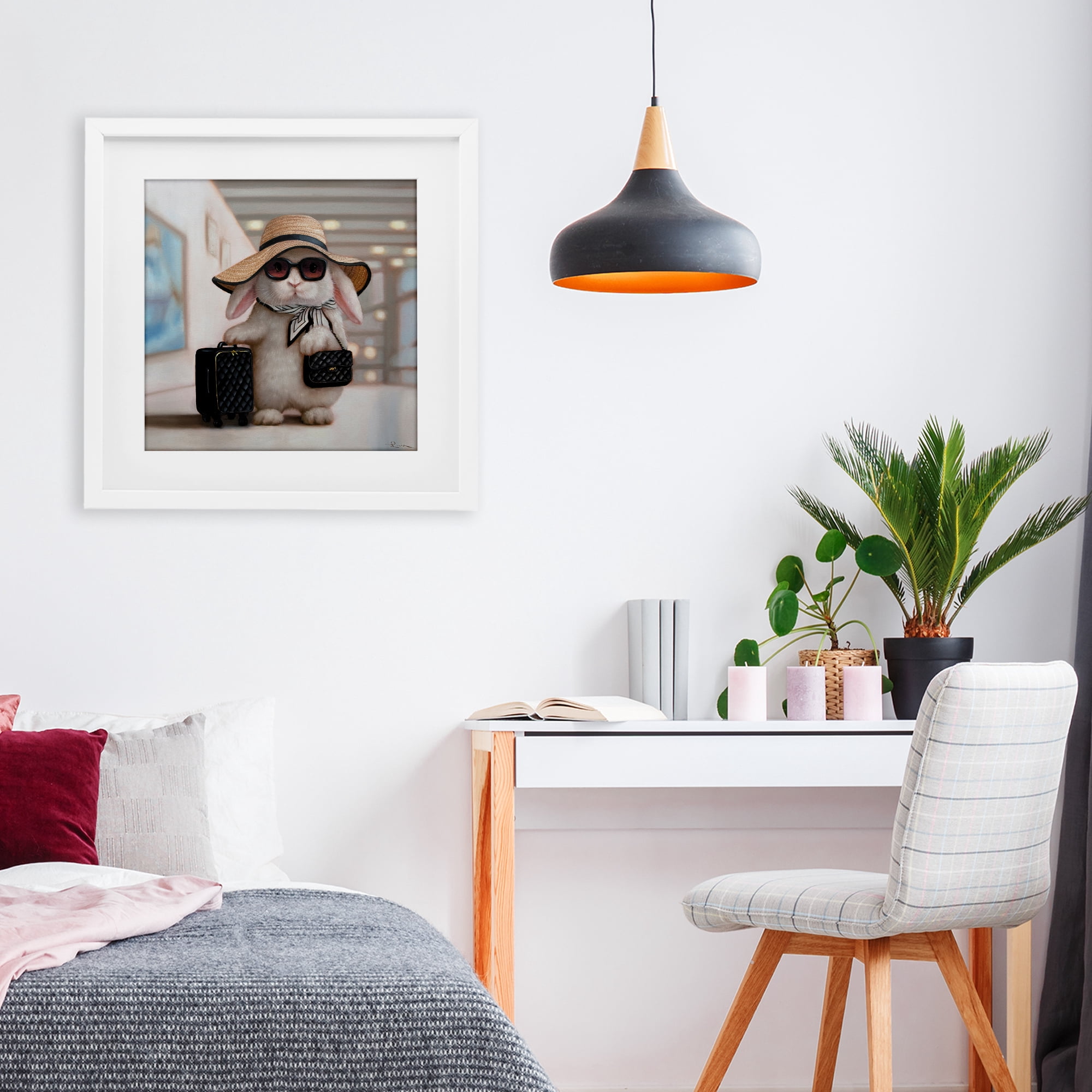 Stupell Industries Bun Voyage Traveling Rabbit White Framed Print Under Glass, design by Lucia Heffernan