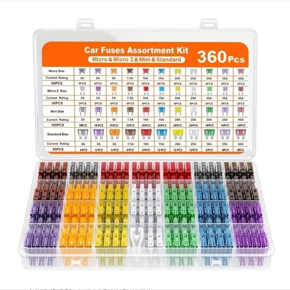 360Pcs Car Fuse Assortment Kit, 160 Mini Blade Fuses Automotive 90 Standard Auto Fuses 50 Micro Fuse 60 Micro2 – for RV/Truck/Motorcycle(2A 3A 5A 7.5A 10A 15A 20A 25A 30A 35A 40A)