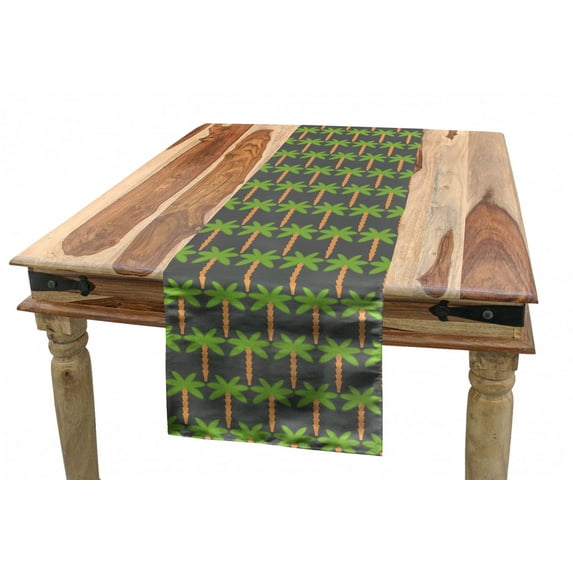 Exotic Table Runner, Illustration of Tropical Palm Trees Hawaiian Nature Elements, Dining Room Kitchen Rectangular Runner, 3 Sizes, by Ambesonne