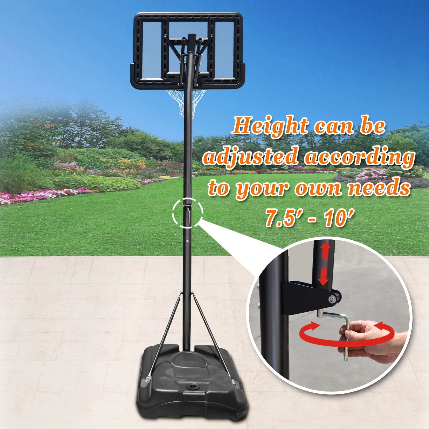 Sunny Portable Basketball Hoop & Goal Height Adjustable Basketball System Stand, with base & Wheels for Adult Youth Kids Indoor Outdoor Use