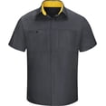 thumbnail image 3 of Workwear Outfitters Men's Short Sleeve Perform Plus Shop Shirt w/ Oilblok Tech Charcoal/Yellow, XL, 3 of 5