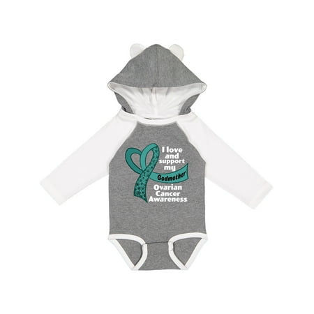 

Inktastic I Love and Support My Godmother Ovarian Cancer Teal Ribbon Gift Baby Boy or Baby Girl Long Sleeve Bodysuit