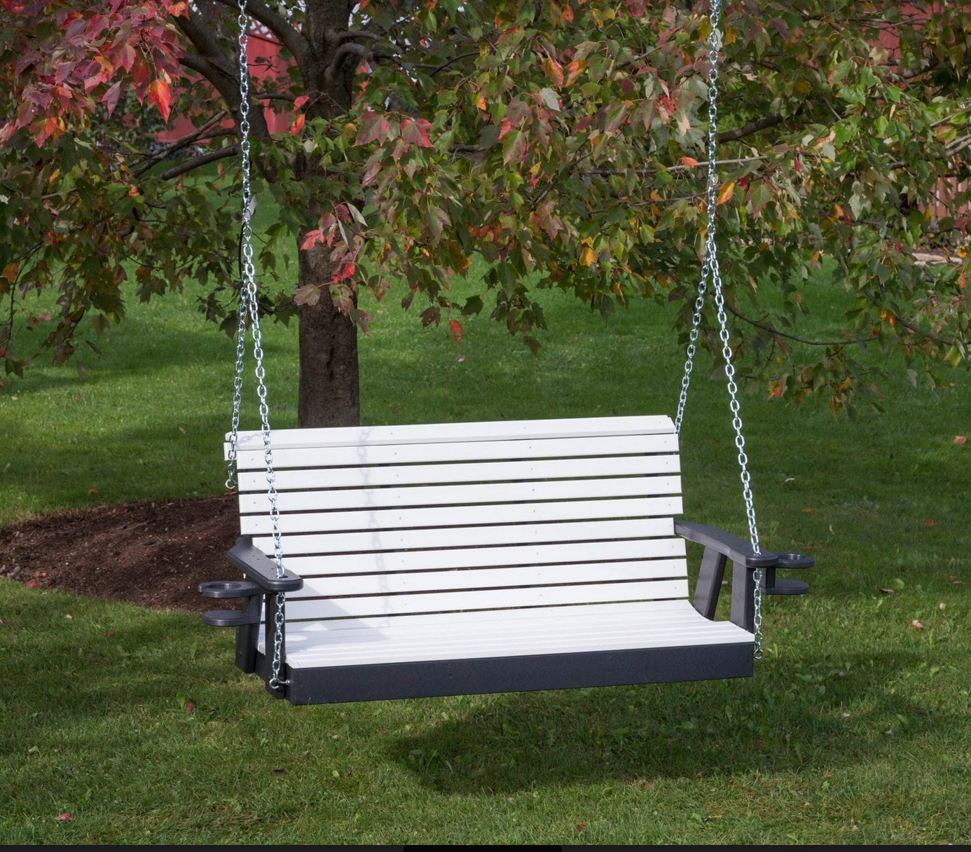 5 Ft-Poly Lumber Roll Back Porch Swing With Cupholder Arms-White