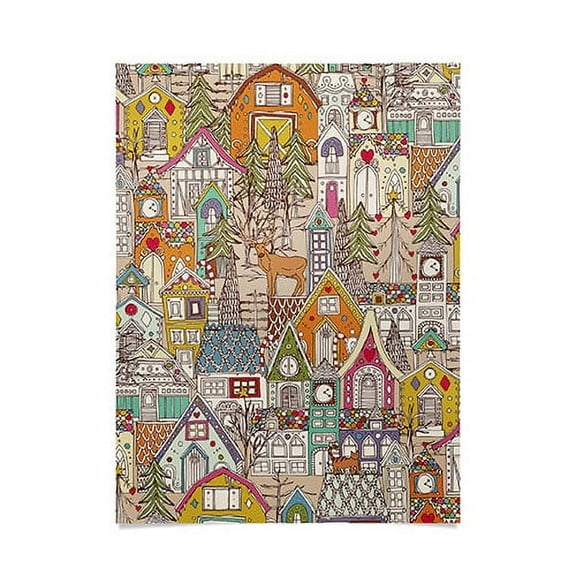 Society6 Heather Dutton Gingerbread Village Cream Outdoor Throw Pillow