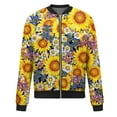 thumbnail image 4 of Women's Floral Print Bomber Jacket Stylish Sunflower Pattern Zip-Up Lightweight Casual Outerwear, 4 of 5