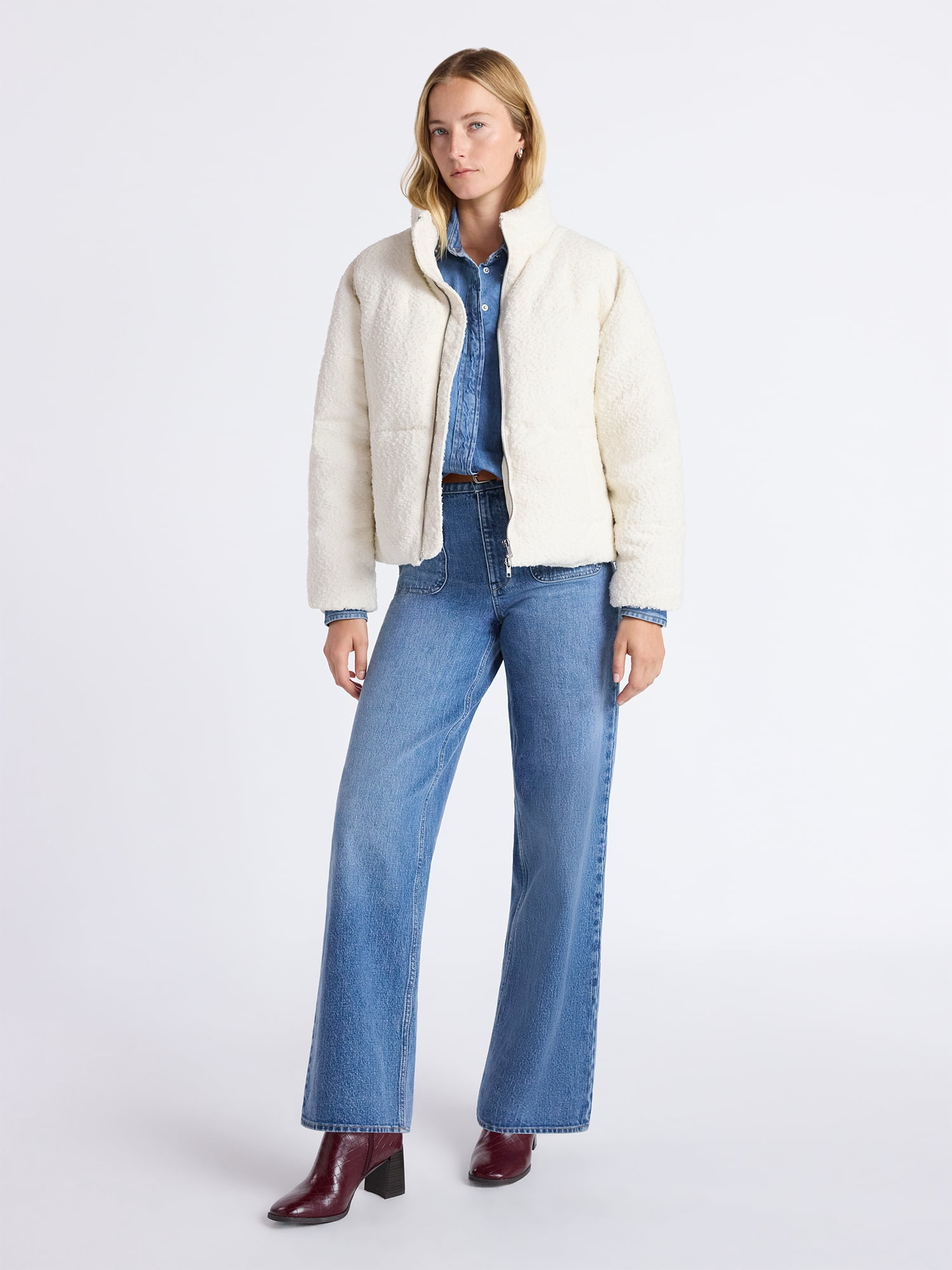 Free Assembly Women's and Women's Plus Cinched Puffer Jacket, Sizes XS-4X