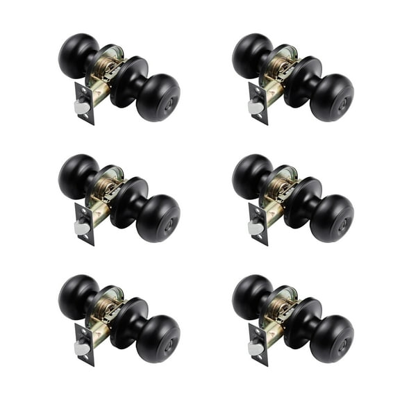 VEVOR 6 Pack Black Door Knobs, Privacy Door Knob with Round Ball, Keyless Exterior & Thumb Turn Lock Interior, All Metal Doorknobs Hardware, Matte Black Modern Design for Bedroom & Bathroom