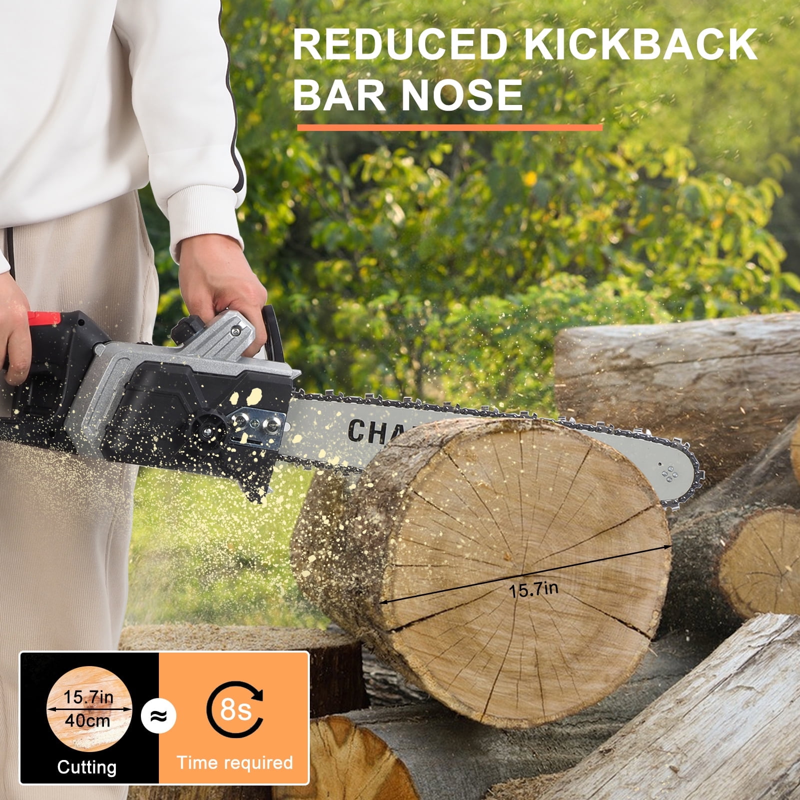 Fompes 16 Inch Cordless Mini Chainsaw, Brushless Electric Saw with 2 Batteries & Dual Port Rapid Charger, Handheld Tool for Tree Trimming & Wood Cutting