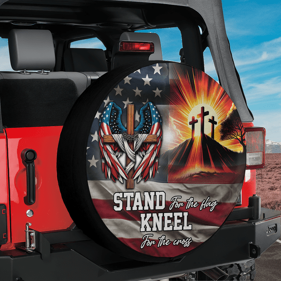 Lotusprinthandmade Patriotic Cross America Veteran Spare Tire Cover Without Backup Camera Hole 6 Sizes (27 in.)