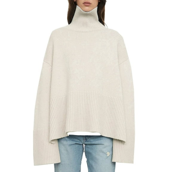STETMN Oversized Sweater for Women Turtleneck Side Split Tops Casual Long Sleeve Pullover Shirt
