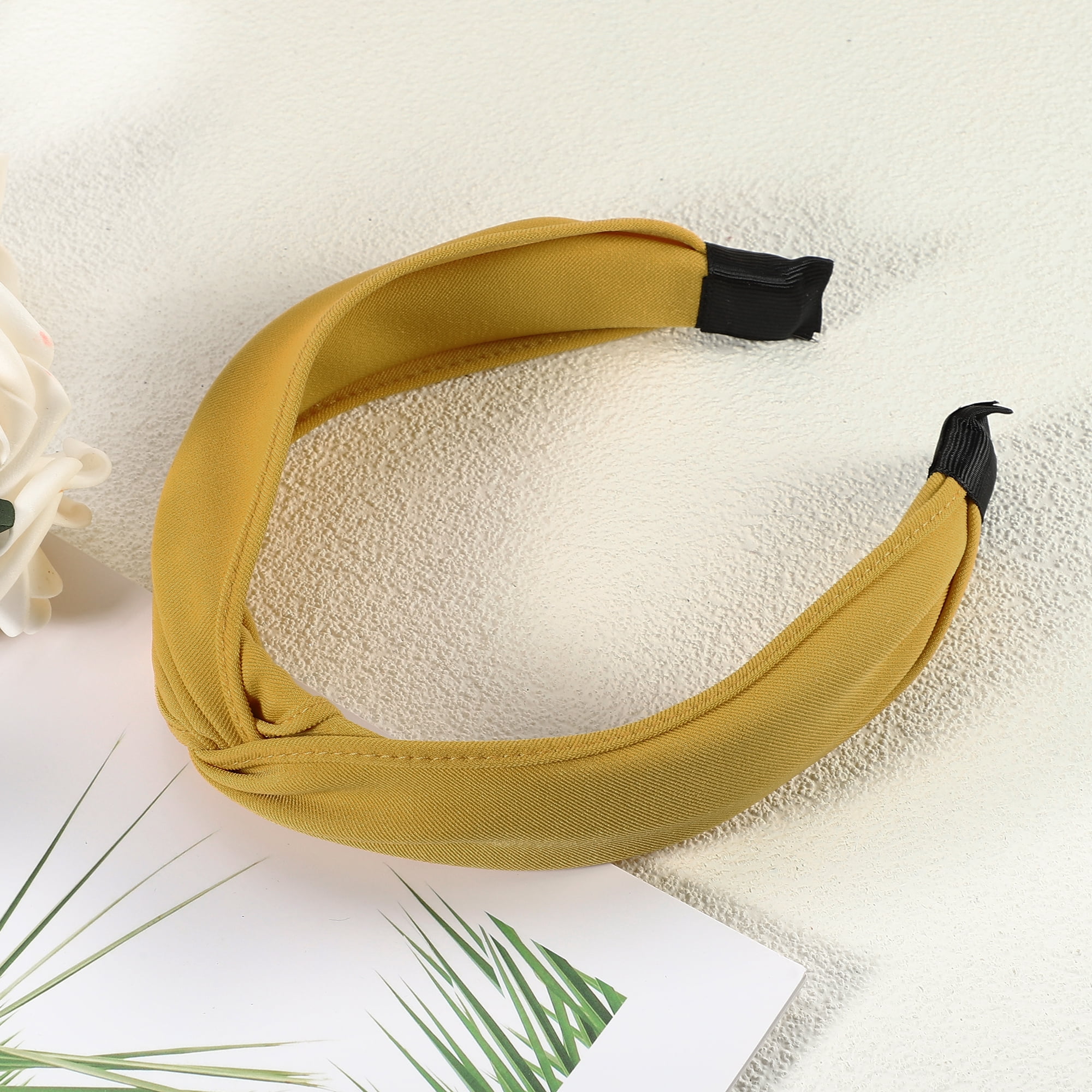 Unique Bargains Satin Knotted Headband Hairband for Women 1.2 Inch Wide Yellow
